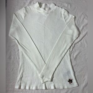 Ted Baker Cream Ribbed Long Sleeve Top - Size 1